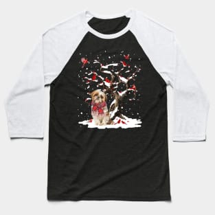 Shih Tzu Scarf Cardinal Snow Christmas Baseball T-Shirt